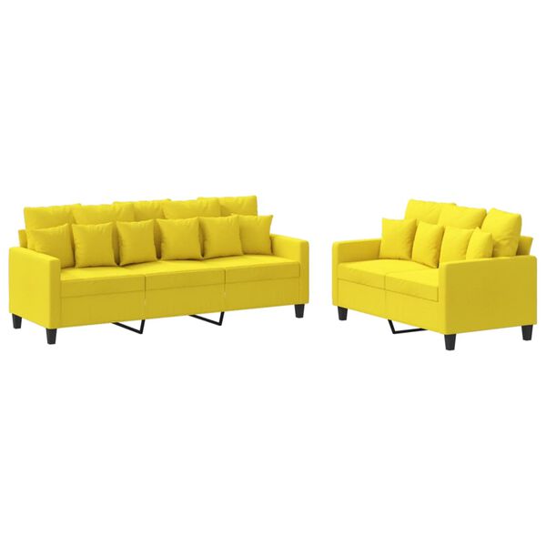 vidaXL 2 pcs conjunto de sof&aacute;s com almofad&otilde;es tecido amarelo-claro