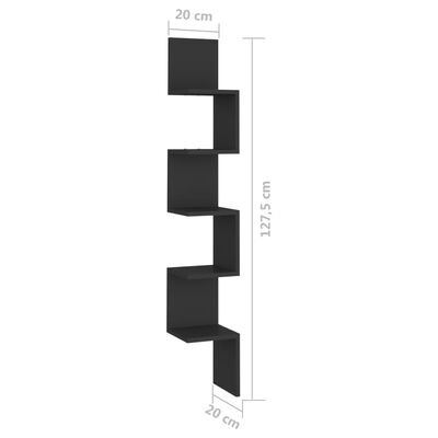 vidaXL Estante de canto p/ parede 20x20x127,5 cm contraplacado preto