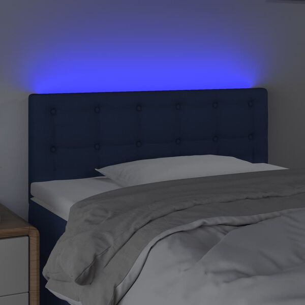 vidaXL Cabeceira de cama c/ luzes LED tecido 90x5x78/88 cm azul