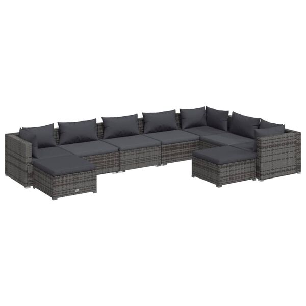 vidaXL 9 pcs conjunto lounge de jardim c/ almofadões vime PE cinzento