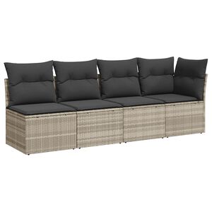 vidaXL Sof&aacute; jardim de 4 lugares com almofad&otilde;es vime PE cinzento claro