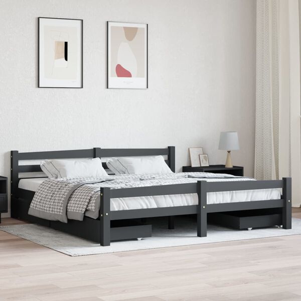 vidaXL Estrutura cama c/ 4 gavetas 180x200cm pinho maci&ccedil;o cinza-escuro