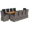 vidaXL 11 pcs conjunto jantar p/ jardim c/ almofad&otilde;es vime PE cinzento