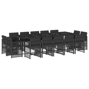 vidaXL 15 pcs conjunto de jantar p/jardim com almofad&otilde;es vime PE preto