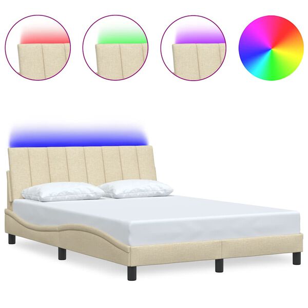 vidaXL Estrutura de cama sem colch&atilde;o Hanko 140x200 cm tecido cor creme