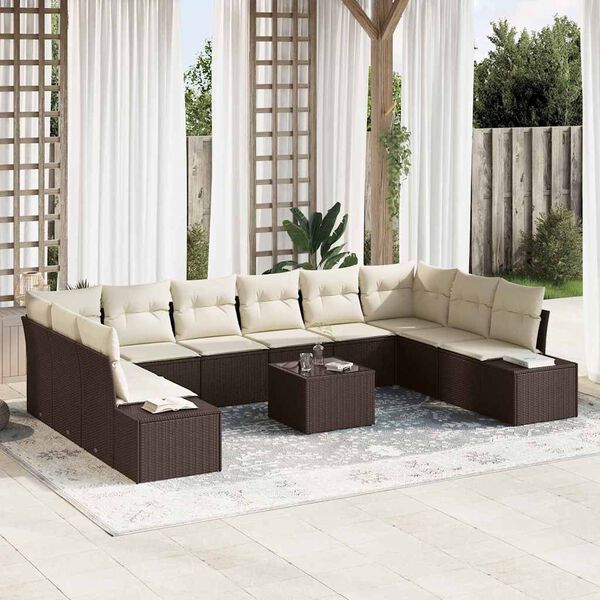 vidaXL Conjunto de Sof&aacute; de Jardim 10 pcs Marrom e Creme Polirattan
