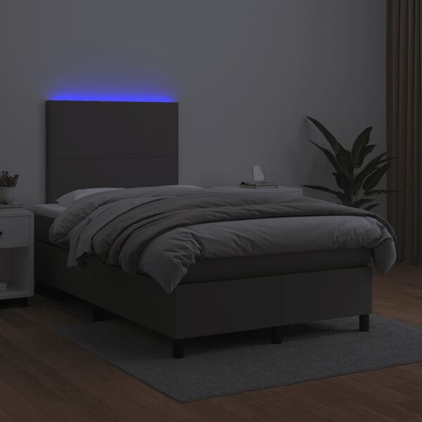 vidaXL Cama box spring c/ colch&atilde;o/LED 120x190cm couro artificial cinza