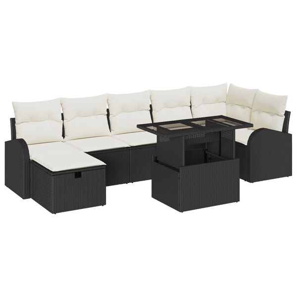vidaXL Conjunto de Sof&aacute; de Jardim 8 pcs Preto Rattan Sint&eacute;tico