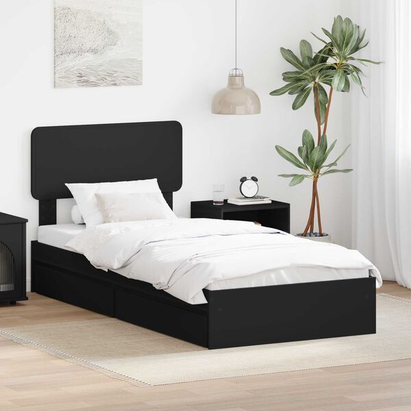 vidaXL Cama com Armazenamento Preto 90 x 190 cm Madeira processada