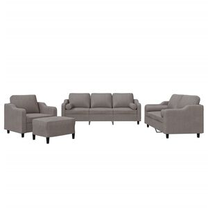 vidaXL 4 pcs conjunto de sof&aacute;s com almofadas tecido cinza-acastanhado