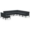 vidaXL 9 pcs conjunto lounge de jardim c/ almofad&otilde;es vime PE preto