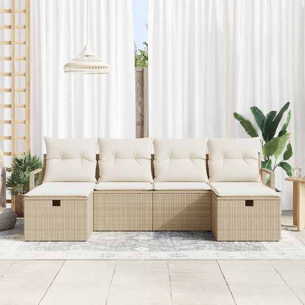 vidaXL Conjunto de Sof&aacute; de Jardim 6 pcs Bege Rattan Sint&eacute;tico
