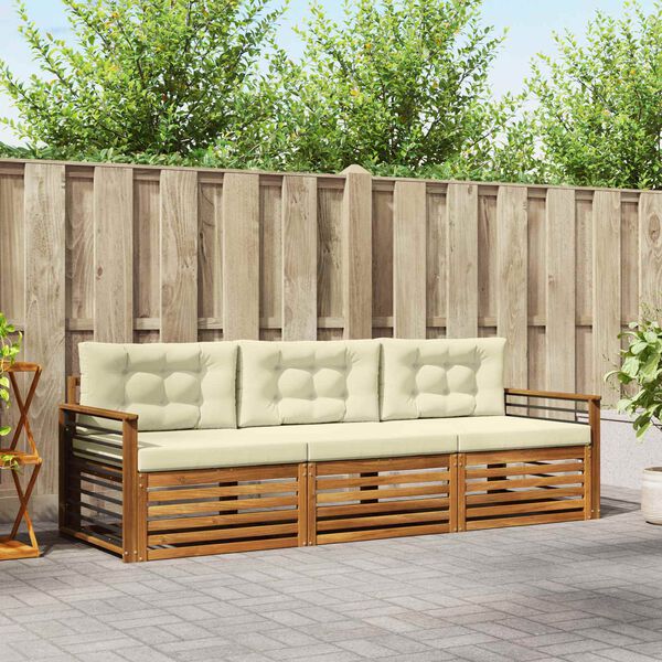 vidaXL Conjunto de Sof&aacute;s para Exterior 3 pcs Natural e Creme