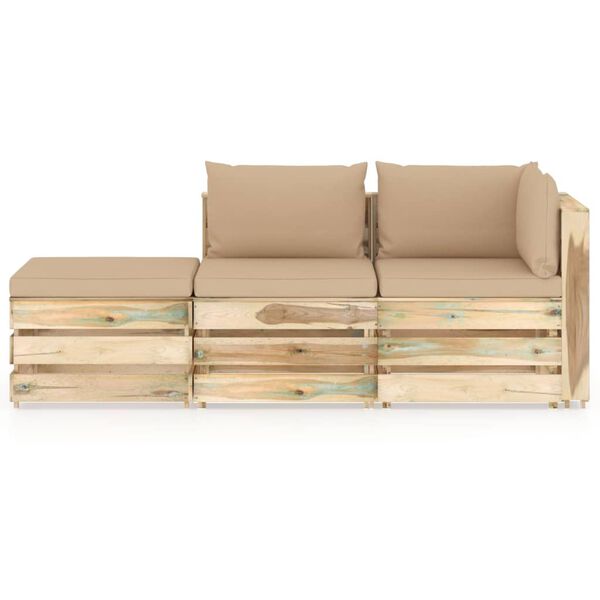 vidaXL 3 pcs conj. lounge jardim c/ almofad&otilde;es madeira impreg. verde