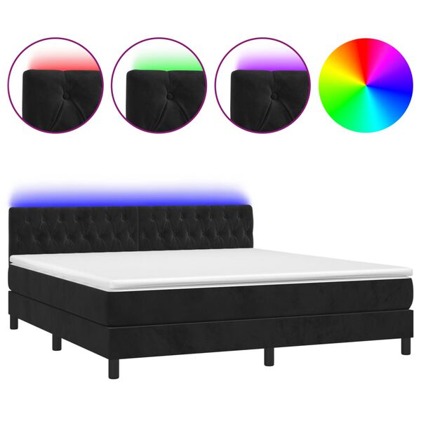 vidaXL Cama box spring c/ colch&atilde;o/LED 180x200 cm veludo preto