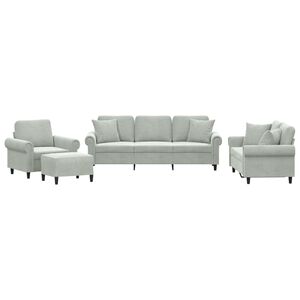 vidaXL 4 pcs conjunto de sof&aacute;s com almofadas veludo cinzento-claro
