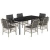 vidaXL 7 pcs conj. jantar p/ jardim c/ almofad&otilde;es vime PE cinza-claro