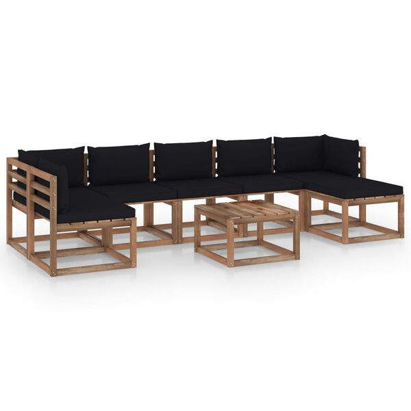 vidaXL 8 pcs conjunto lounge de jardim c/ almofad&otilde;es pretos