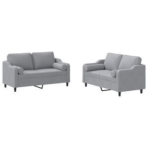 vidaXL 2 pcs conjunto de sof&aacute;s com almofadas tecido cinzento-claro