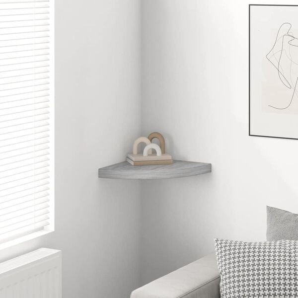 vidaXL Prateleira de canto parede 35x35x3,8 cm MDF cinzento cimento