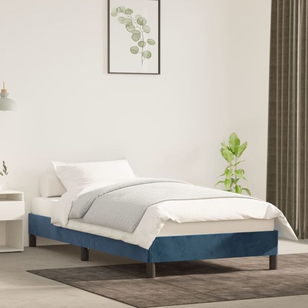 vidaXL Estrutura de cama sem colchão 100x200 cm veludo azul-escuro