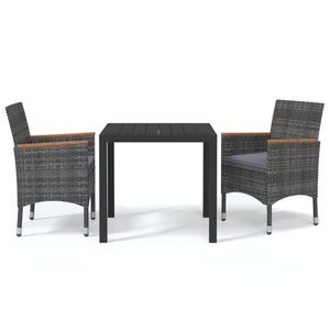 vidaXL 3 pcs conjunto de jantar p/ jardim c/ almofad&otilde;es vime PE cinza