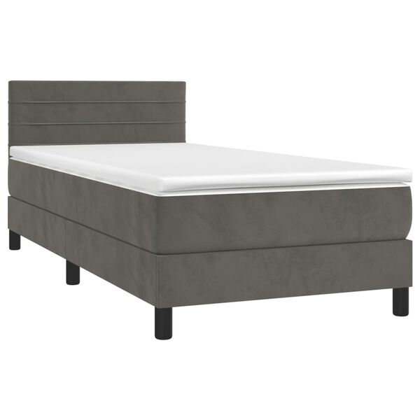 vidaXL Cama box spring c/ colchão/LED 100x200cm veludo cinzento-escuro
