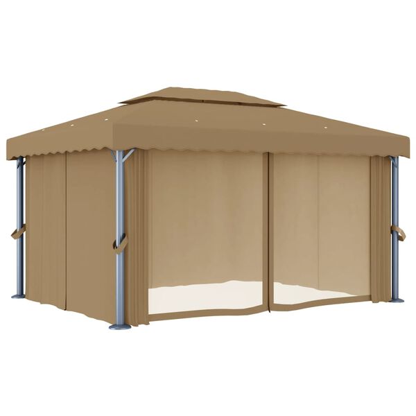 vidaXL Gazebo com cortina 4x3 m alumínio cinzento-acastanhado