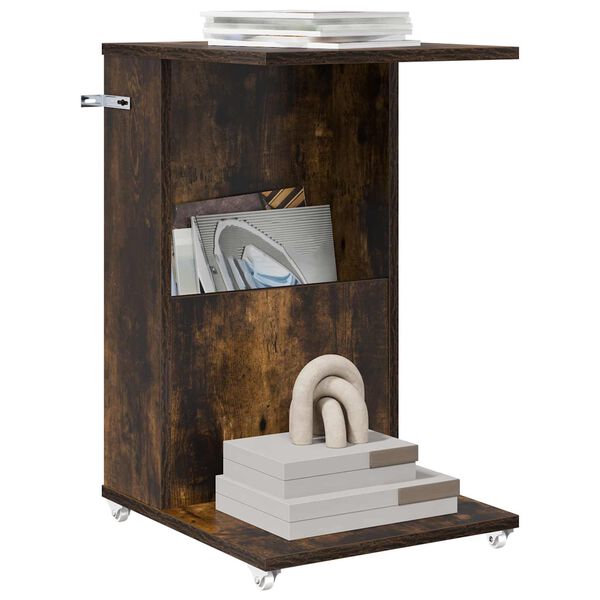 vidaXL Mesa Lateral com roda Carvalho Defumado 40 x 35 x 60 cm