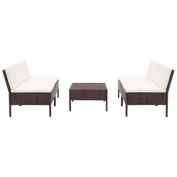 vidaXL Conjunto sof&aacute;s de jardim c/ almofad&otilde;es 5 pcs vime PE castanho