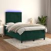 vidaXL Cama box spring com colch&atilde;o e luzes LED veludo verde-escuro