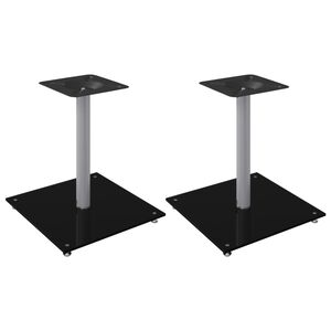 vidaXL Suportes colunas 2 pcs vidro temperado 1 pilar preto/prateado