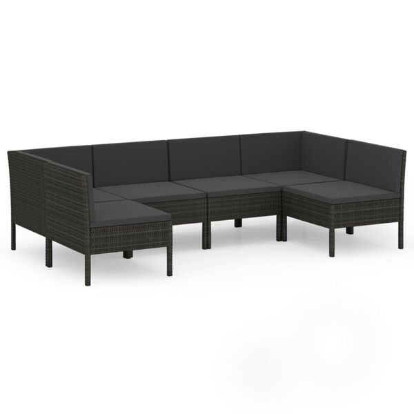 vidaXL 6 pcs conjunto lounge de jardim c/ almofad&otilde;es vime PE preto
