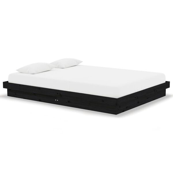 vidaXL Estrutura de cama casal 135x190 cm madeira maci&ccedil;a preto