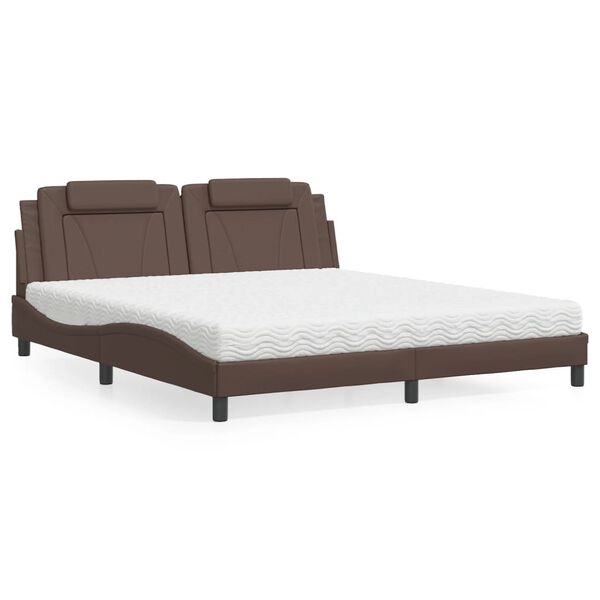 vidaXL Cama Viana com colch&atilde;o 180x200 cm couro artificial castanho