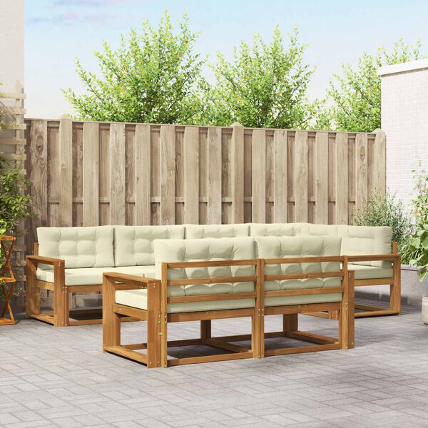 vidaXL Conjunto de Sof&aacute;s para Exterior 7 pcs Natural e Creme