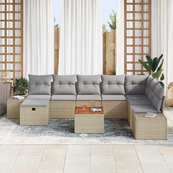 vidaXL Conjunto de Sof&aacute; de Jardim 9 pcs Bege Rattan Sint&eacute;tico