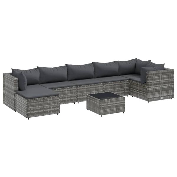 vidaXL 8 pcs conjunto lounge de jardim c/ almofadões vime PE cinzento