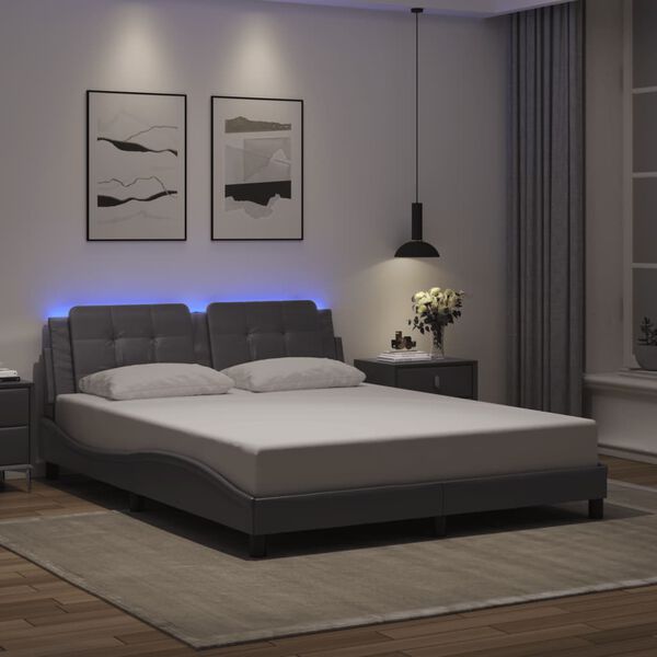 vidaXL Estrutura de cama com LED sem colch&atilde;o Zadar 160x200cm cinza