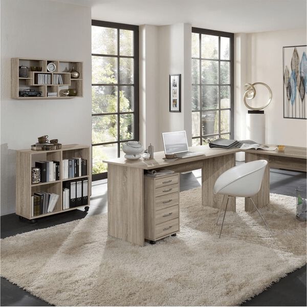 FMD Estante com rodas girat&oacute;rias e 4 compartimentos cor carvalho