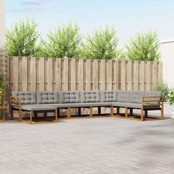 vidaXL Conjunto de Sof&aacute;s para Exterior 8 pcs Cinza Natural e Claro