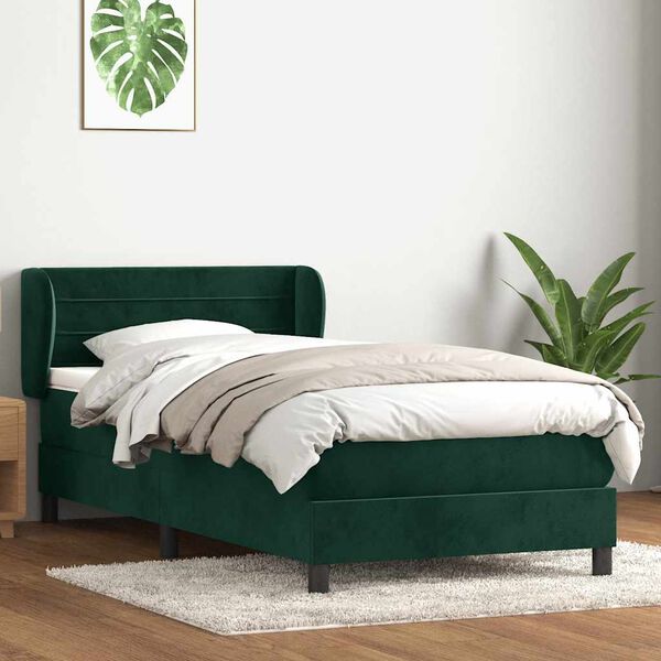 vidaXL Cama com molas/colch&atilde;o verde-escuro 80x220 cm veludo