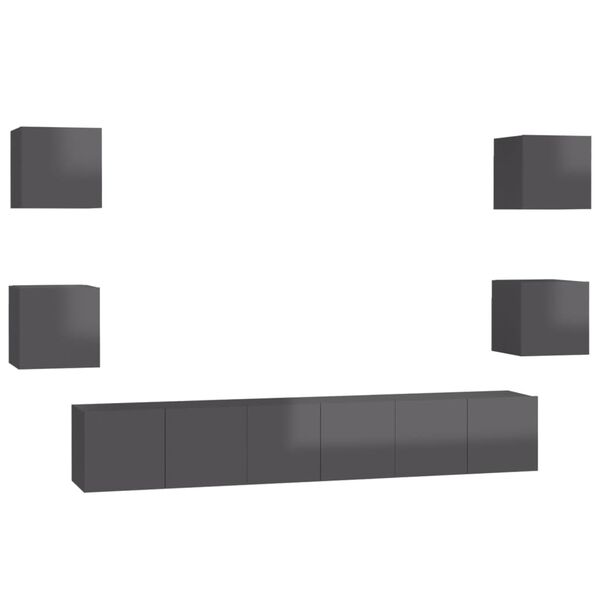 vidaXL 7 pcs conjunto de m&oacute;veis de TV contraplacado cinzento brilhante