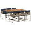 vidaXL 7 pcs conjunto de jantar p/ jardim c/ almofad&otilde;es vime PE cinza