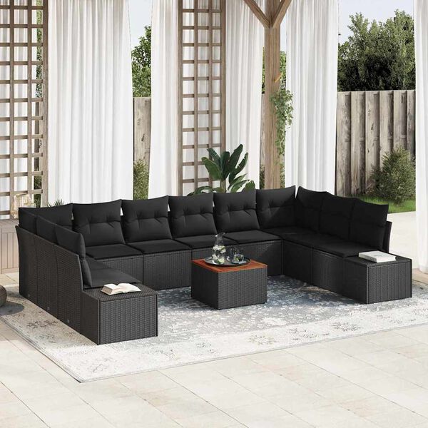 vidaXL Conjunto de Sofá de Jardim 11 pcs Preto