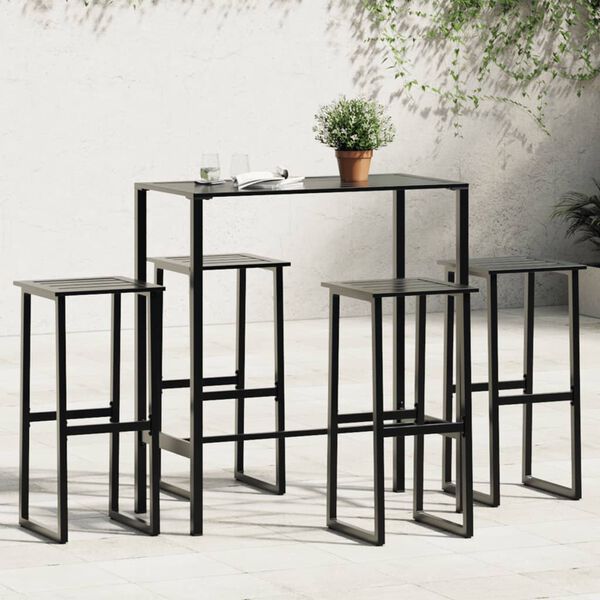 vidaXL Conjunto de bar para jardim 5 pcs a&ccedil;o revestido a p&oacute; preto