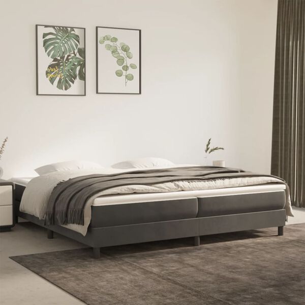 vidaXL Cama com molas/colch&atilde;o 200x200 cm veludo cinzento-escuro