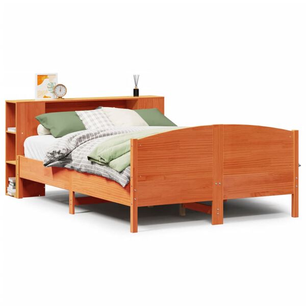 vidaXL Cama com estante sem colch&atilde;o 135x190 cm pinho maci&ccedil;o