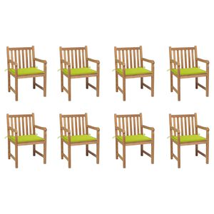 vidaXL Cadeiras de jardim almofad&otilde;es verde brilhante 8 pcs teca maci&ccedil;a
