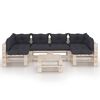 vidaXL 7 pcs conj. lounge de paletes p/ jardim com almofad&otilde;es pinho